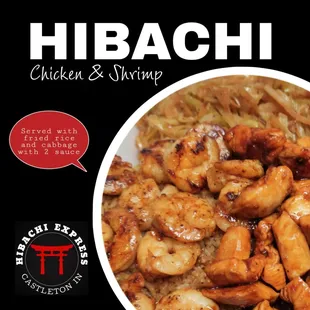 a plate of chicken and shrimp