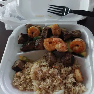 Steak and shrimp hibachi with fried rice