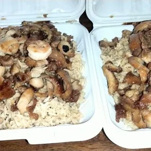 Chicken and shrimp with fried rice and Chicken with fried rice