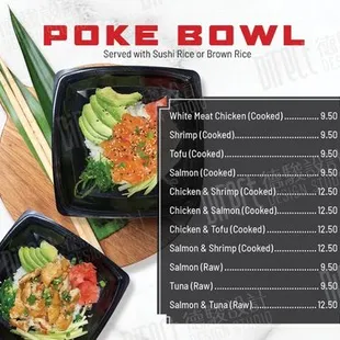 a menu for a poke bowl
