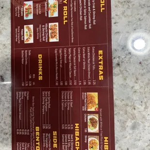 Menu as of June 2022