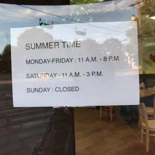 Summer hours