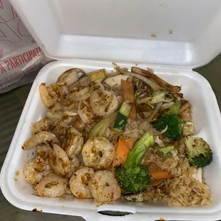 Shrimp hibachi, add chicken fried rice meal