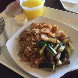 Shrimp Hibachi with Zucchini and a side of egg drop soup
