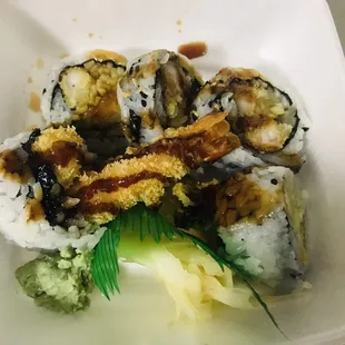 Shrimp tempura sushi for $4.95.