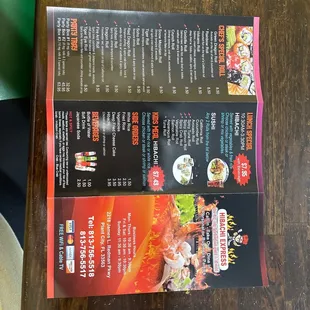 Front and back of menu updated 5-18-2021