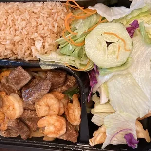 Steak and shrimp bento