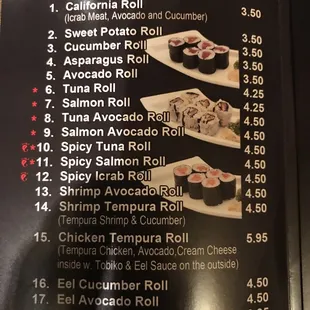 sushi roll menu