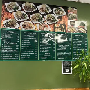 a menu on the wall