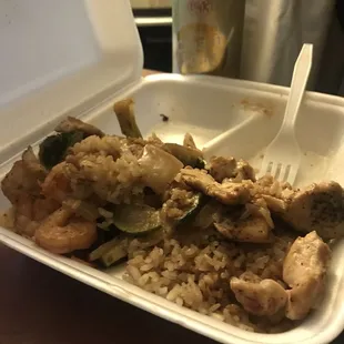 Chicken/shrimp hibachi entree (fiancé wasted no time lol).