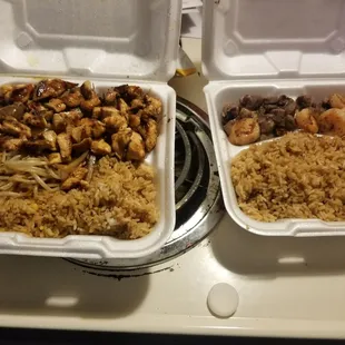 Steak and chicken onion and bean sprouts other is just steak n shrimp 25.00 not bad and it&apos;s yummy