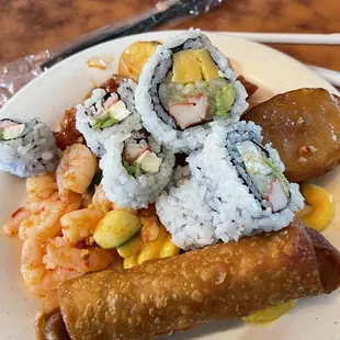 sushi and shrimp and egg roll