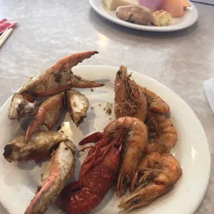 Crab, shrimp, crawfish, and sweets