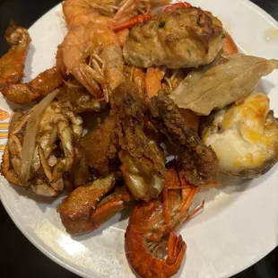 Crawfish, fried crab (addictive), fried whole shrimp, etc...