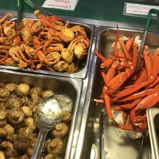 a variety of seafood items