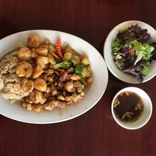 Shrimp &amp; chicken with soap &amp; salad for only 9.95 @ lunch special.