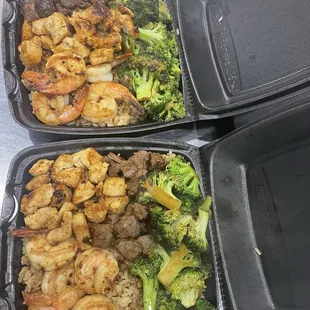 Trio plate shrimp , steak , and chicken