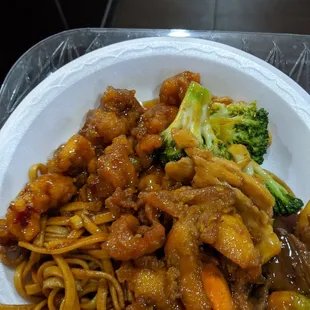 chicken, broccoli, and noodles