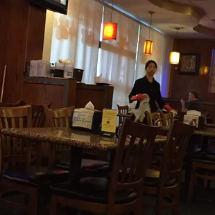 a woman in a restaurant