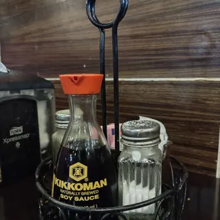 a bottle of ketchup and salt