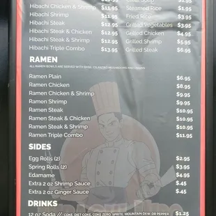 Menu as of 9/12/20
