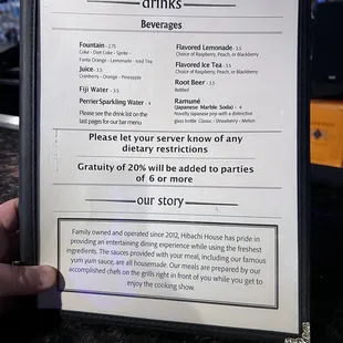 a menu for drinks