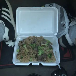 Steak and broccoli and rice