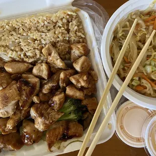 Chicken hibachi lunch special with rice, veggies, yum yum sauce and a side of noodles | Hibachi Japanese Express | Valrico FL | 3/5/2021