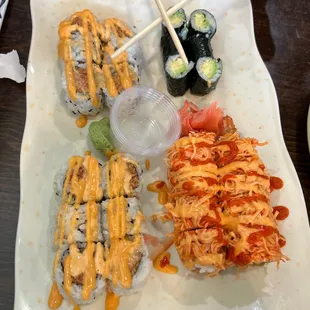 S9. Spicy Tuna Roll (6pcs) S2. Avocado Roll (6pcs) C33. Snow Mountain Roll (8 pcs)