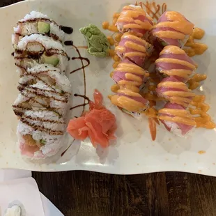Chicken tempura roll (left) and Crazy Tuna roll (right)