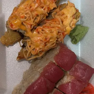 Snow Mountain Roll with brown rice and Crazy Tuna Roll with Brown Rice