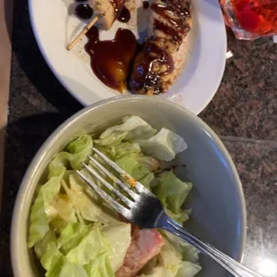 Yakitori and salad