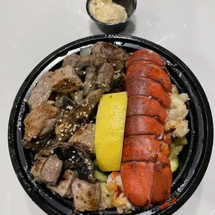 Steak and Lobster Plate w/ a side of garlic butter