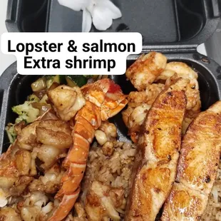 lobster and salmon with rice