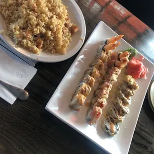 Chicken friend rice, crunchy roll, rock n roll, Sunday morning