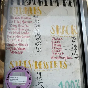 ows a menu for a restaurant