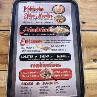 Main entrees of the menu.