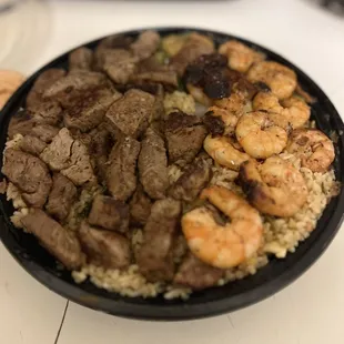 Steak and shrimp enough for two people