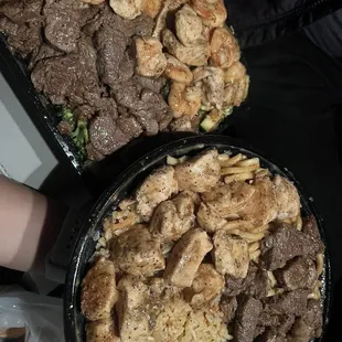 Steak shrimp and chicken and steak and chicken!