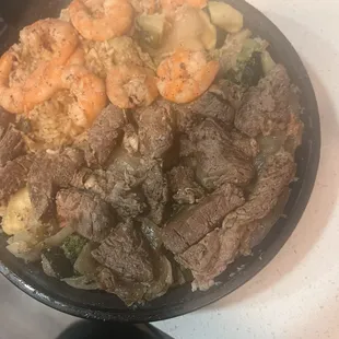 Steak and shrimp plate.