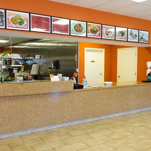 Spotless, open kitchen and ordering area.