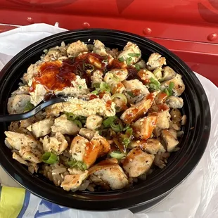 Chicken fried rice w/ garlic butter and spicy teriyaki