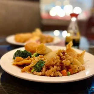 two plates of food on a table