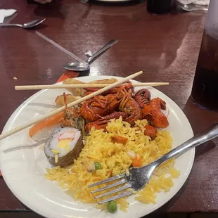 Rice,sushi.crawfish