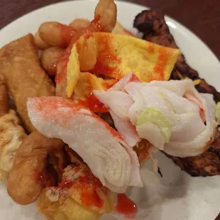 Crab cake egg roll chicken on a stick crab rangoon