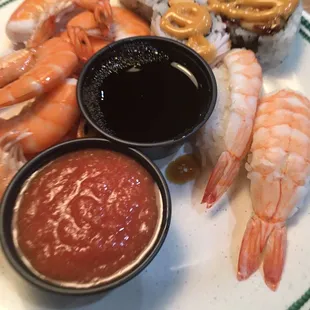 Peel and eat shrimp and some sushi