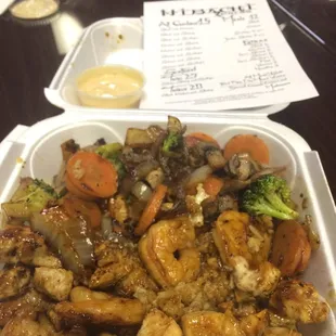 Jumbo shrimp and chicken combination. So much food!