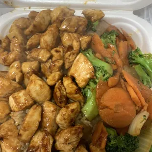 Chicken Hibachi with fried rice and mixed veggies