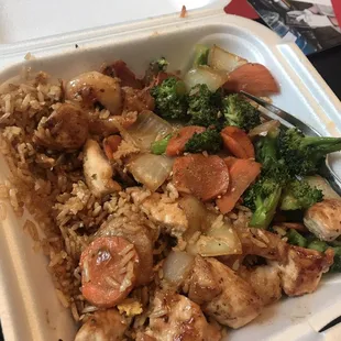 Chicken and shrimp with fried rice &amp; veggies