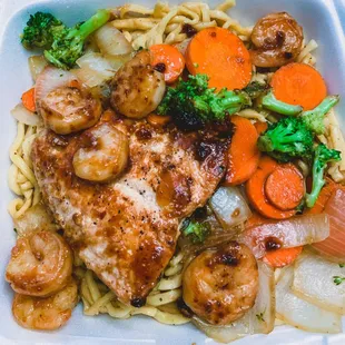 Shrimp and Salmon with noodles
